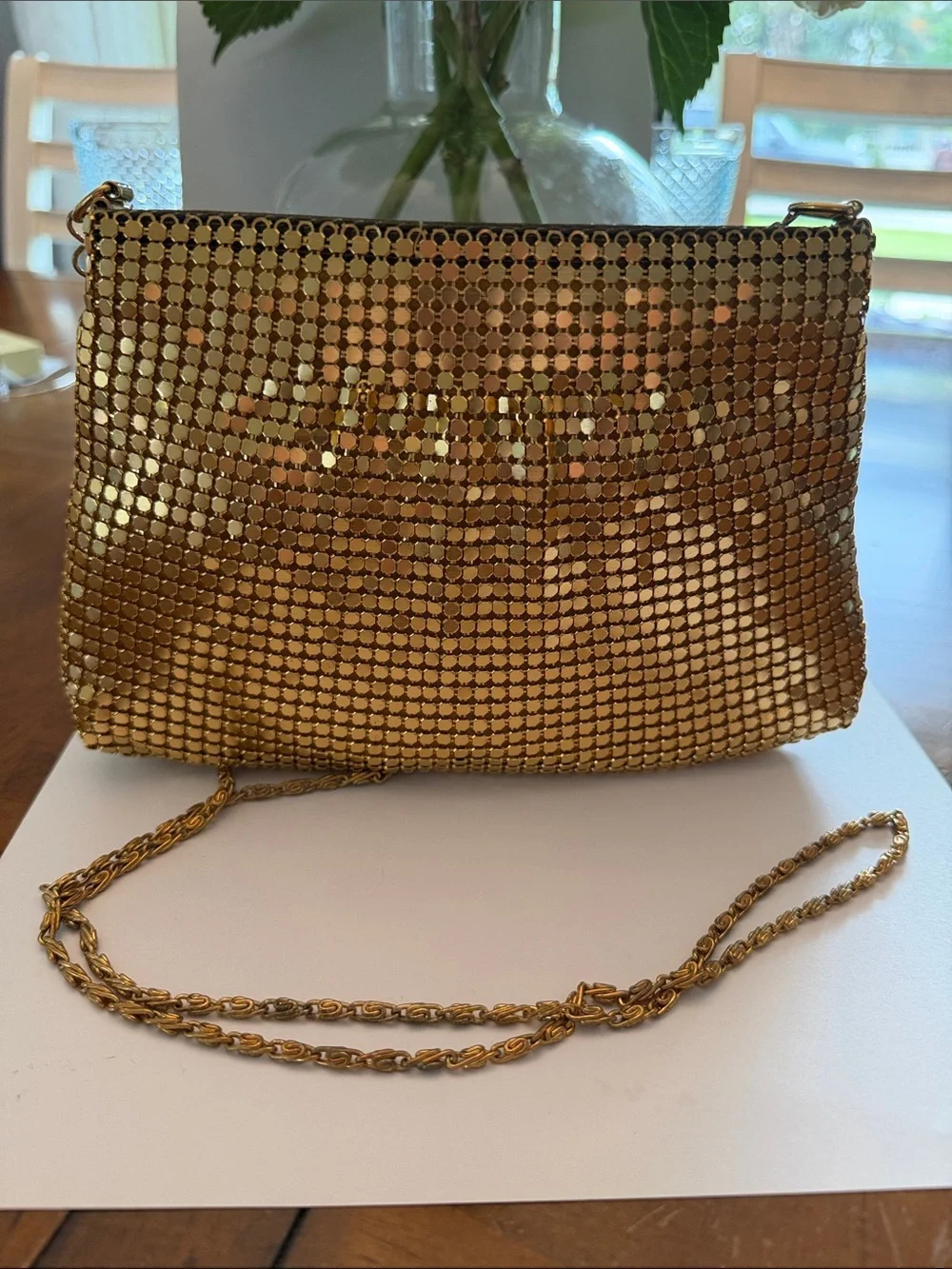 Vintage New Gold Mesh Crossbody Evening Bag